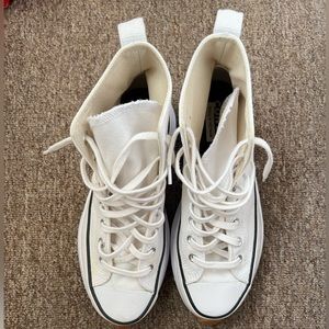 Pre-love high top white platform converse.